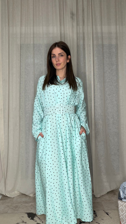 Full‑Length Belted Polka‑Dot Maxi Dress – 140 cm