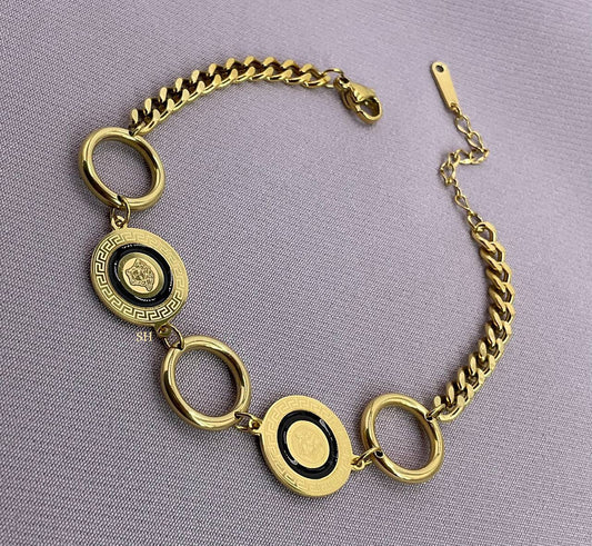 Gold-Plated Circle Link Bracelet with Medallion Accents