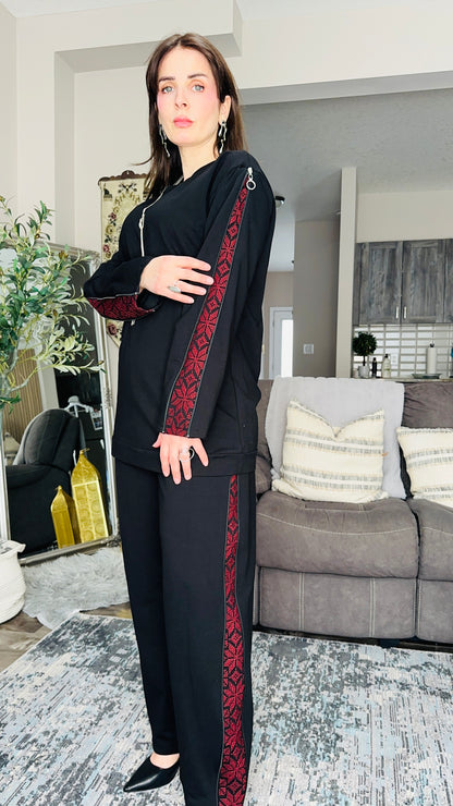 Embroidered Two‑Piece Modest Set تراك التطريز الفلاحي
