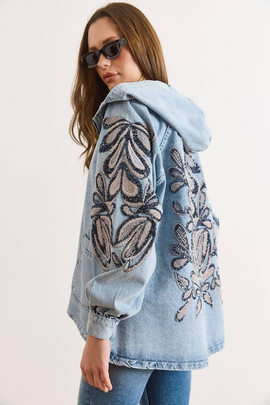 Embroidered Denim Hooded Jacket