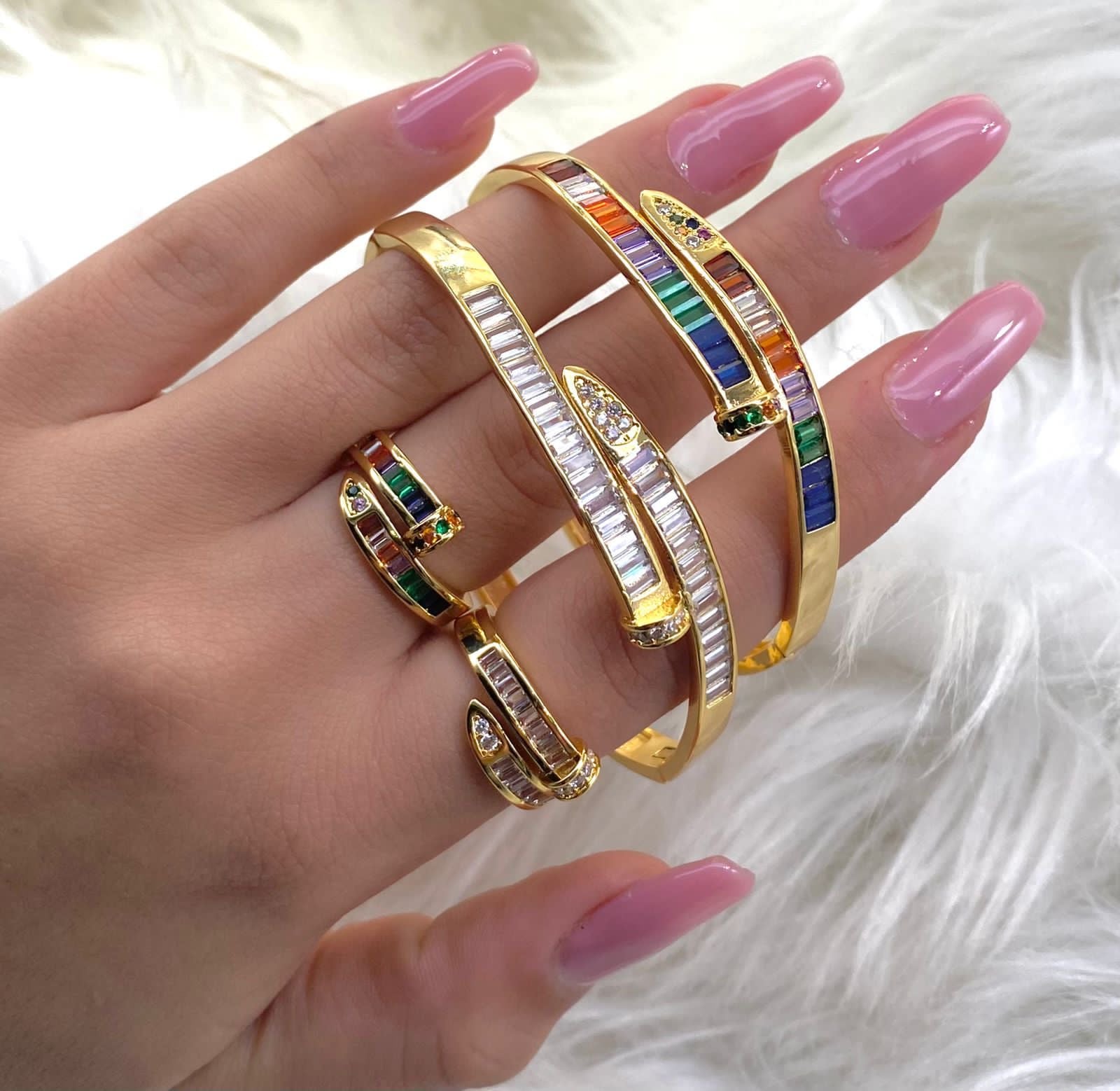 Zircon Nail Bracelet Ring Set