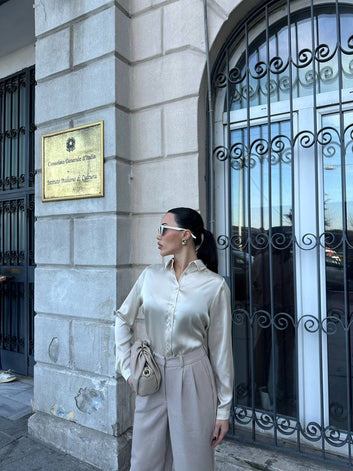 • Satin Button-Up Shirt – Elegant Long Sleeve for Women