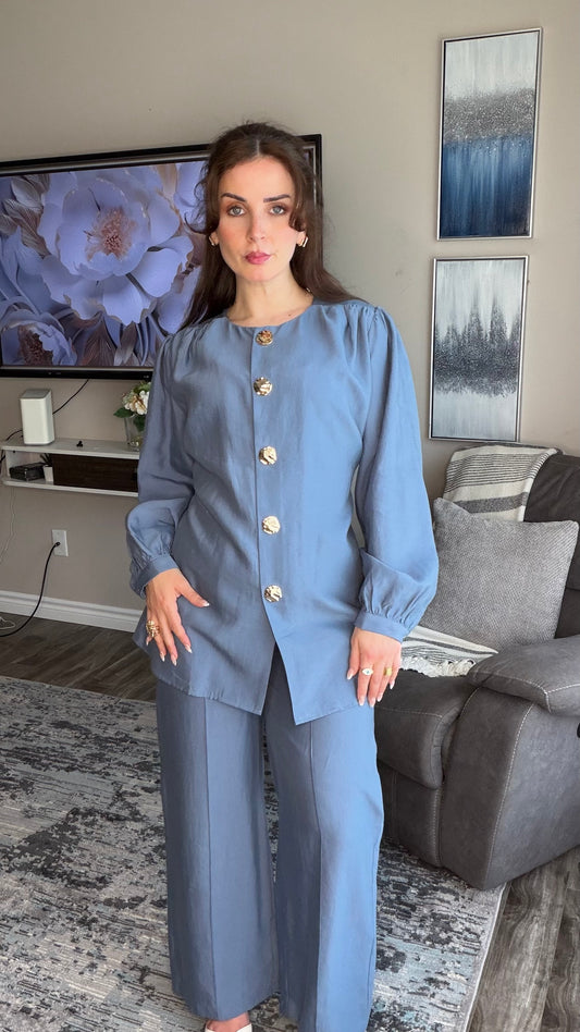 Two‑Piece Buttoned Set with Wide‑Leg Pants by ikoll
