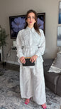 Modest Polka‑Dot Two‑Piece Set with Belted Waist