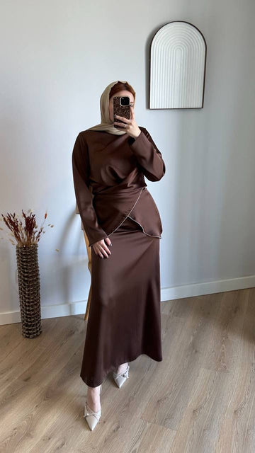 Women Two Piece Formal Wear Satin Skirt Set, Women Skirt Set for Graduation, Women Party Weatr
