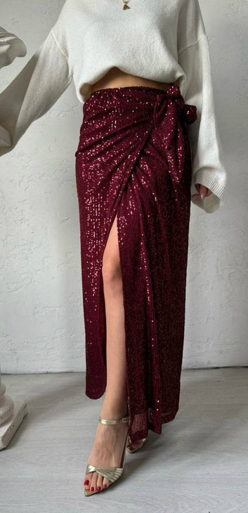 Wrap Sequined Maxi Skirt