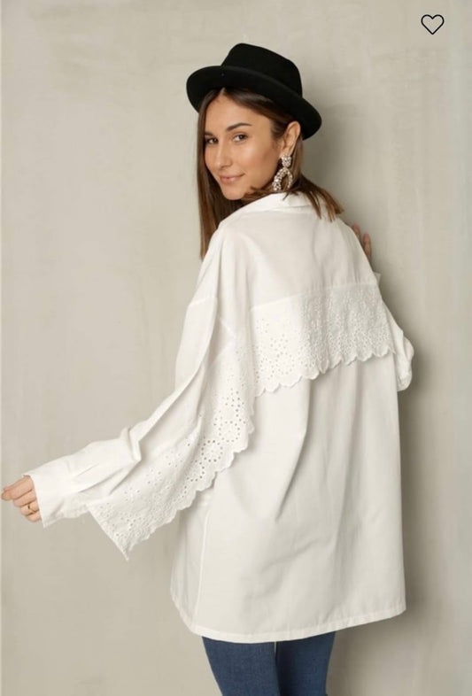 Stylish White Embroidered Button-Up Shirt