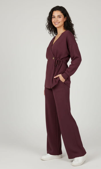 Wrap Tie Top and Wide-Leg Pants Set – Modest Everyday Wear