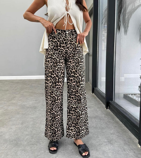 Leopard Print Denim Trousers