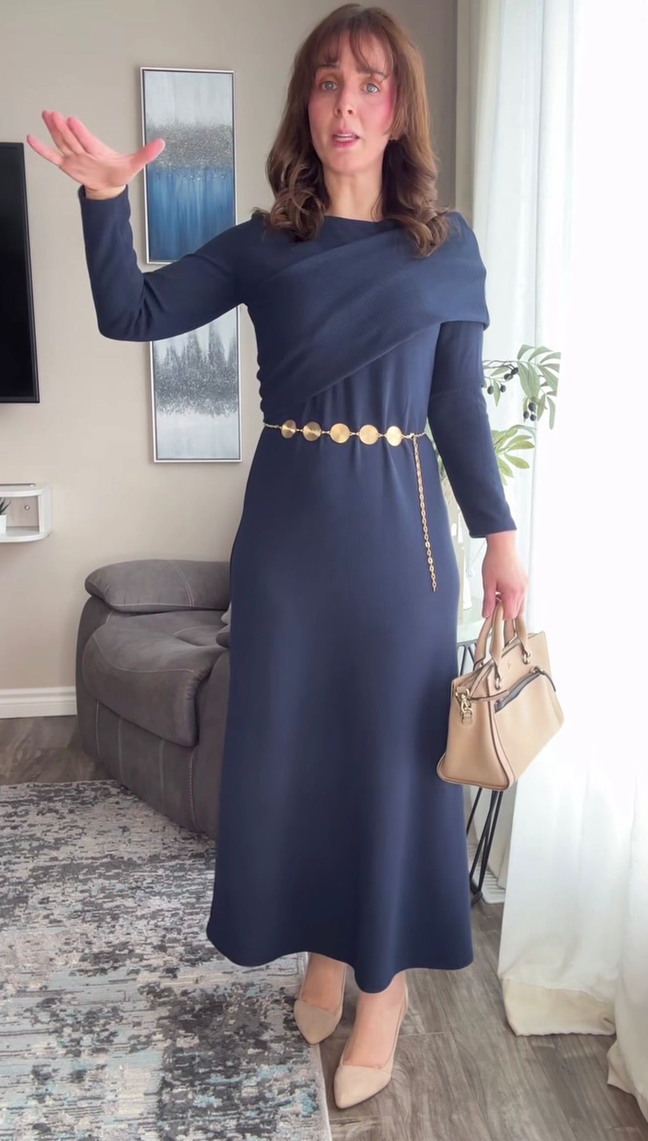 Off Shoulder belted dress