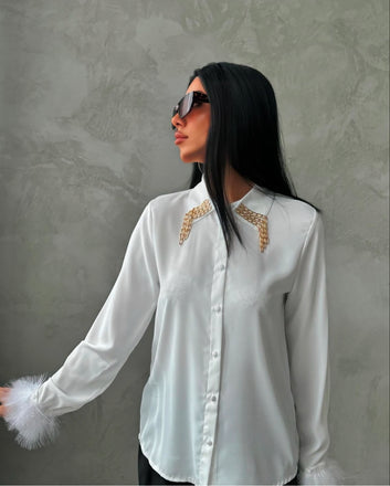 Button Up Feather Hems Shirt