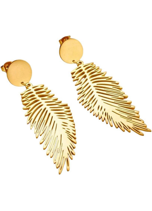 Stainless Steel Golden Earrings Feather Pendant New For Arrival Accessories For Women Temperament Jewelry Gift With For You