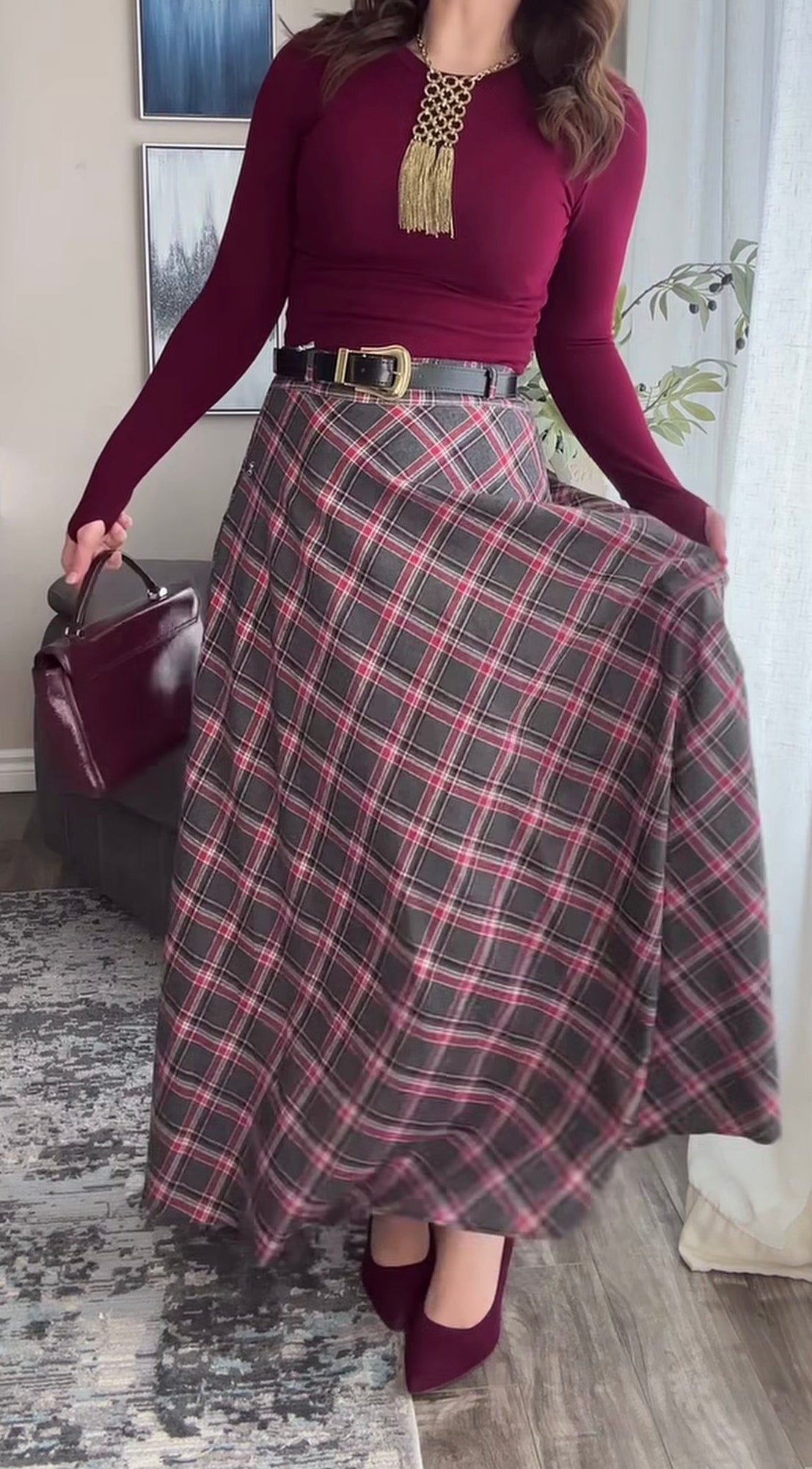 Maxi Plaid Skirt تنورة كاروهات