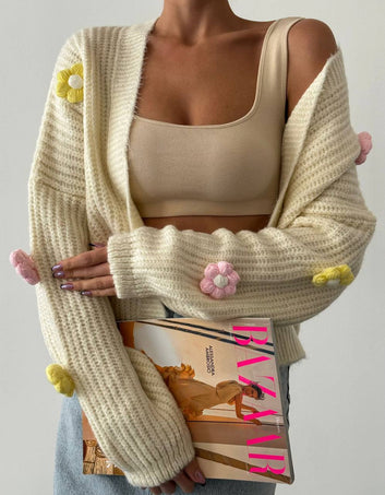 3D Floral Knitted Oversized Cardigan