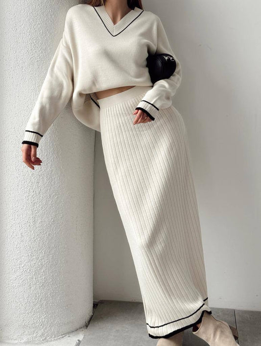 Knitted Loungewear Sweater Skirt Set