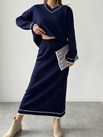 Knitted Loungewear Sweater Skirt Set