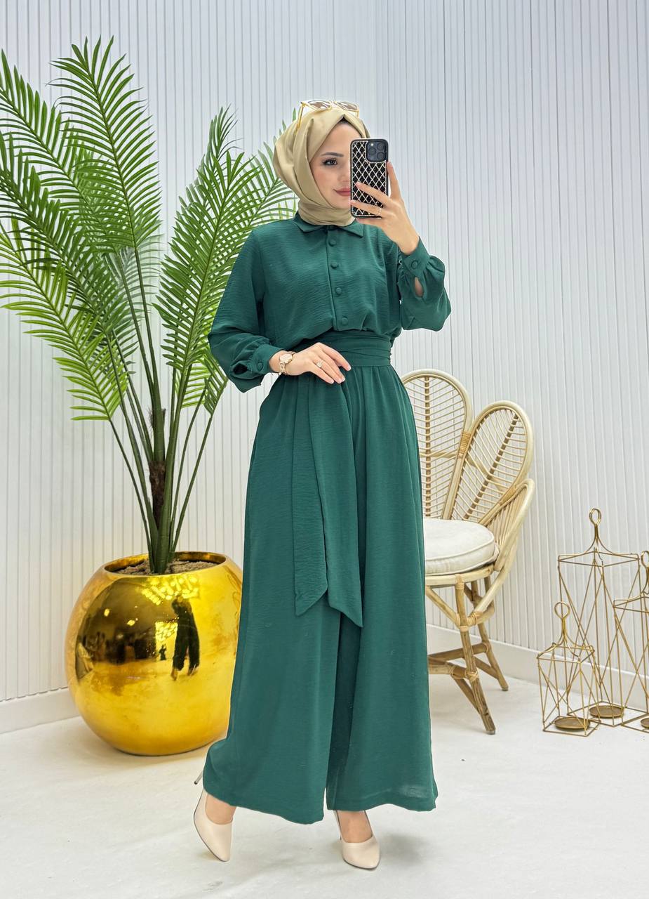 Modest Hijabi Belted Crepe Jumpsuit جمبسوت المحجبات