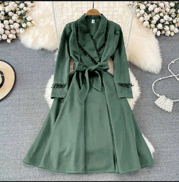 Maxi Modest Suede Belted Dress