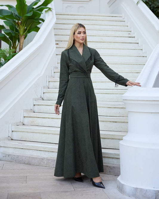 Maxi Modest Suede Belted Dress