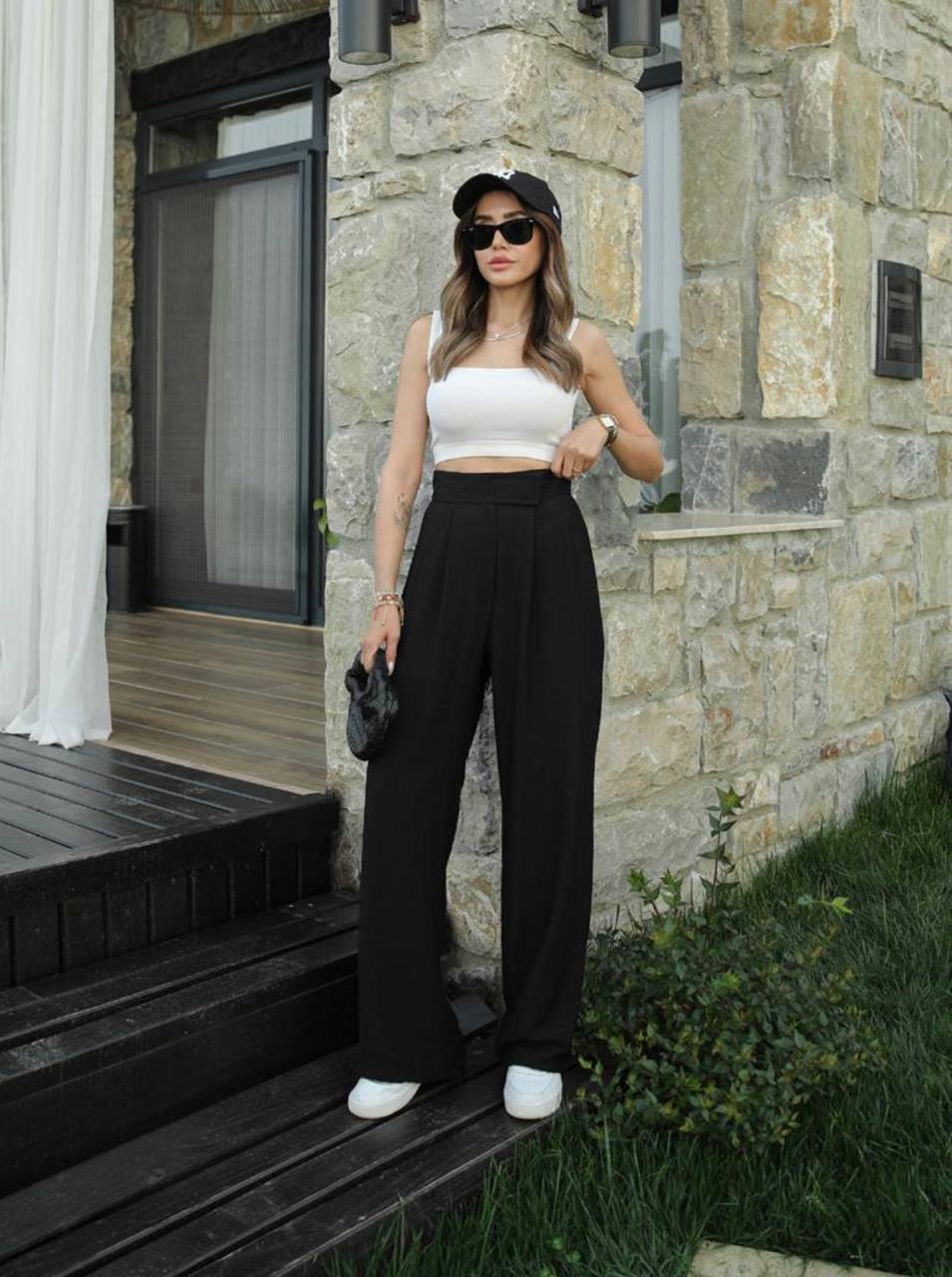 Wide Leg High Rise Tailored Trousers
