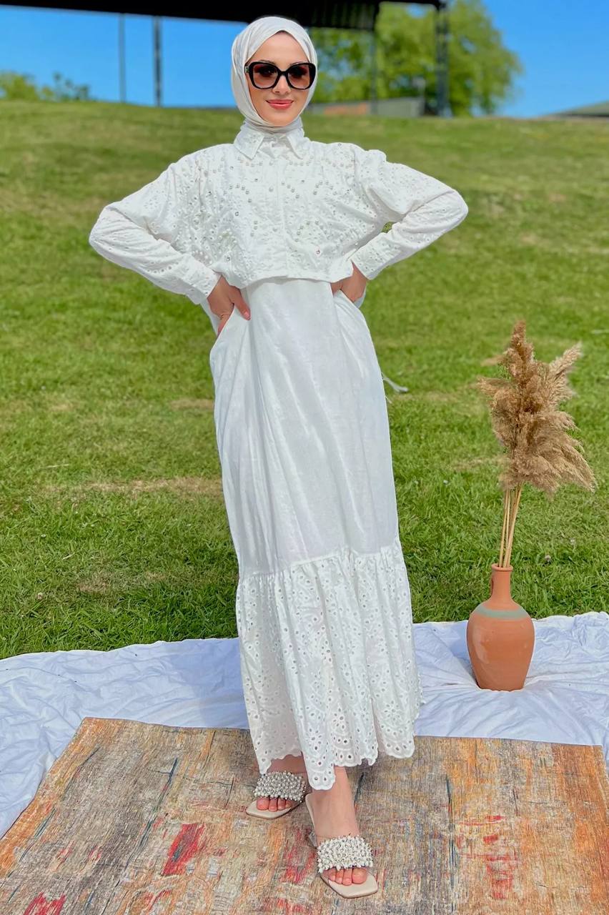 Two Piece Embroidered Jeweled Maxi Modest Summer Dress