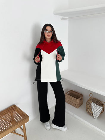 🍉 Flag Tracksuit Hoodie Sweater with Solid Colir Black Joggers