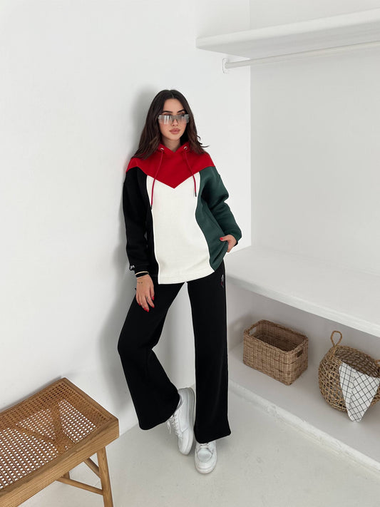 🍉 Flag Tracksuit Hoodie Sweater with Solid Colir Black Joggers