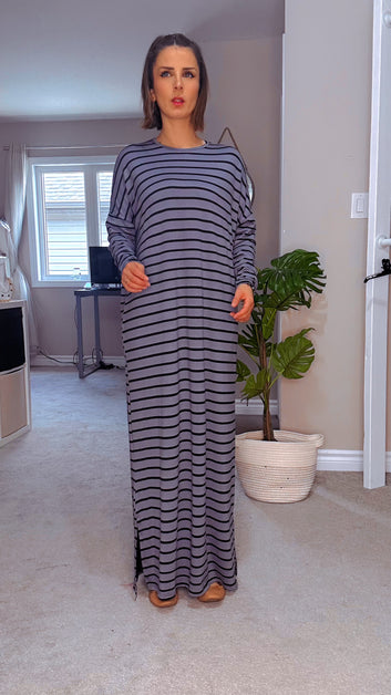 Striped Long Sleeves Maxi Summer Dress