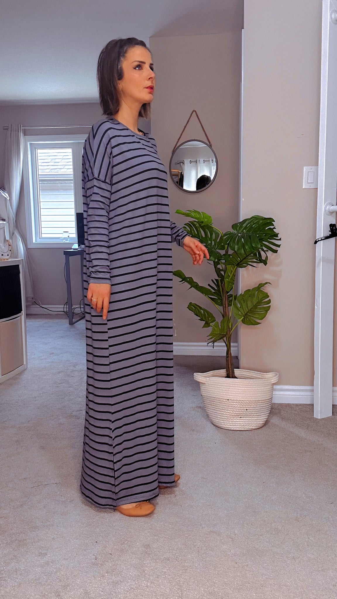 Striped Long Sleeves Maxi Summer Dress